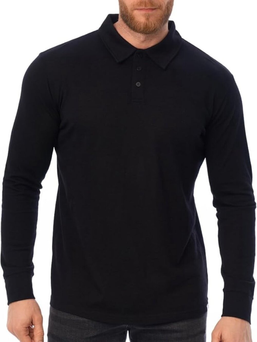 Merino.tech Men’s Merino Wool Polo Shirt Long Sleeve - Odor Resistant (Black)